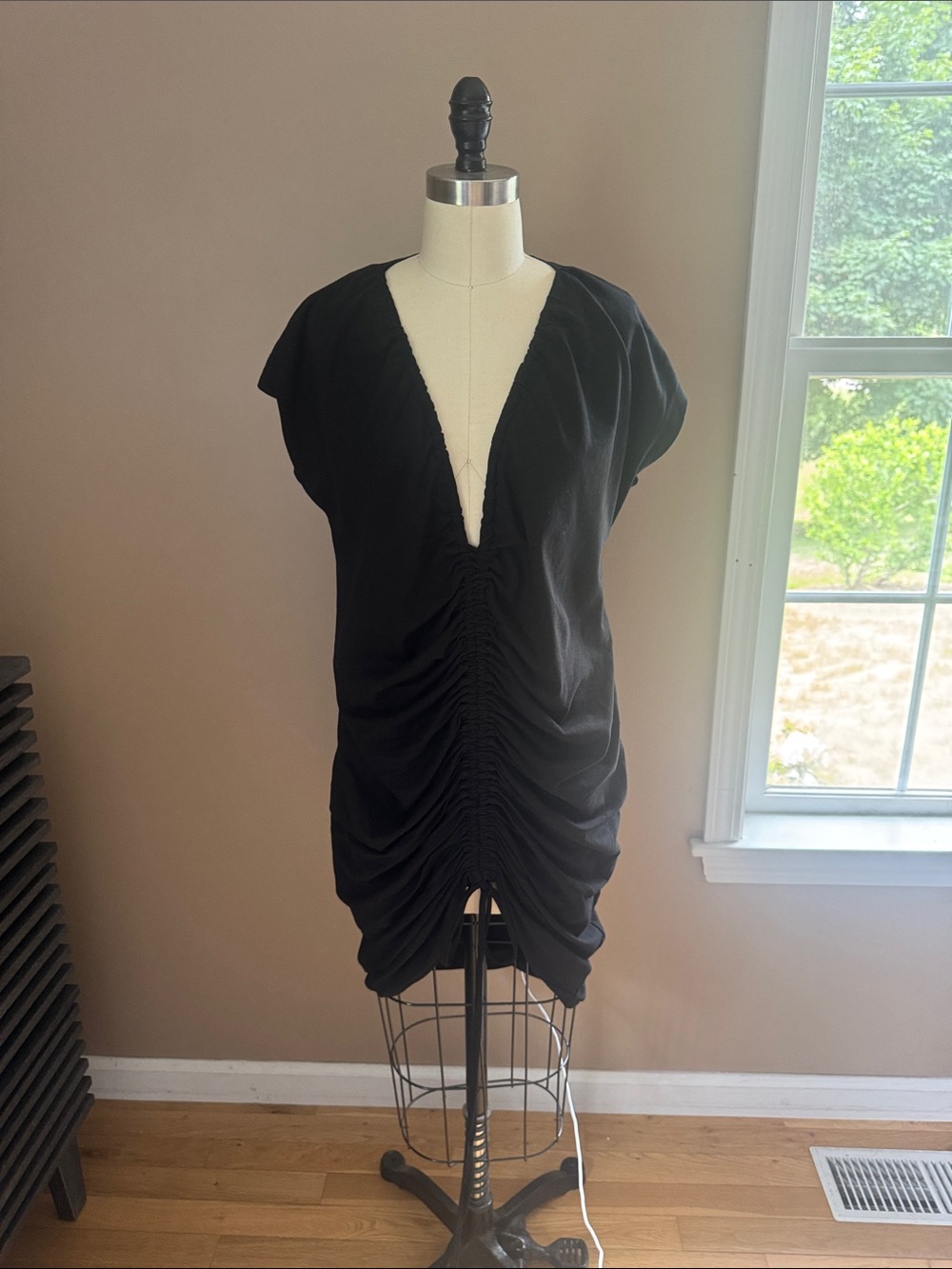 Zara 
Black Ruched V-Neck Mini Dress